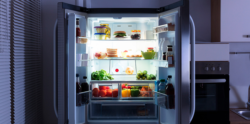 open refrigerator in a kitchen
